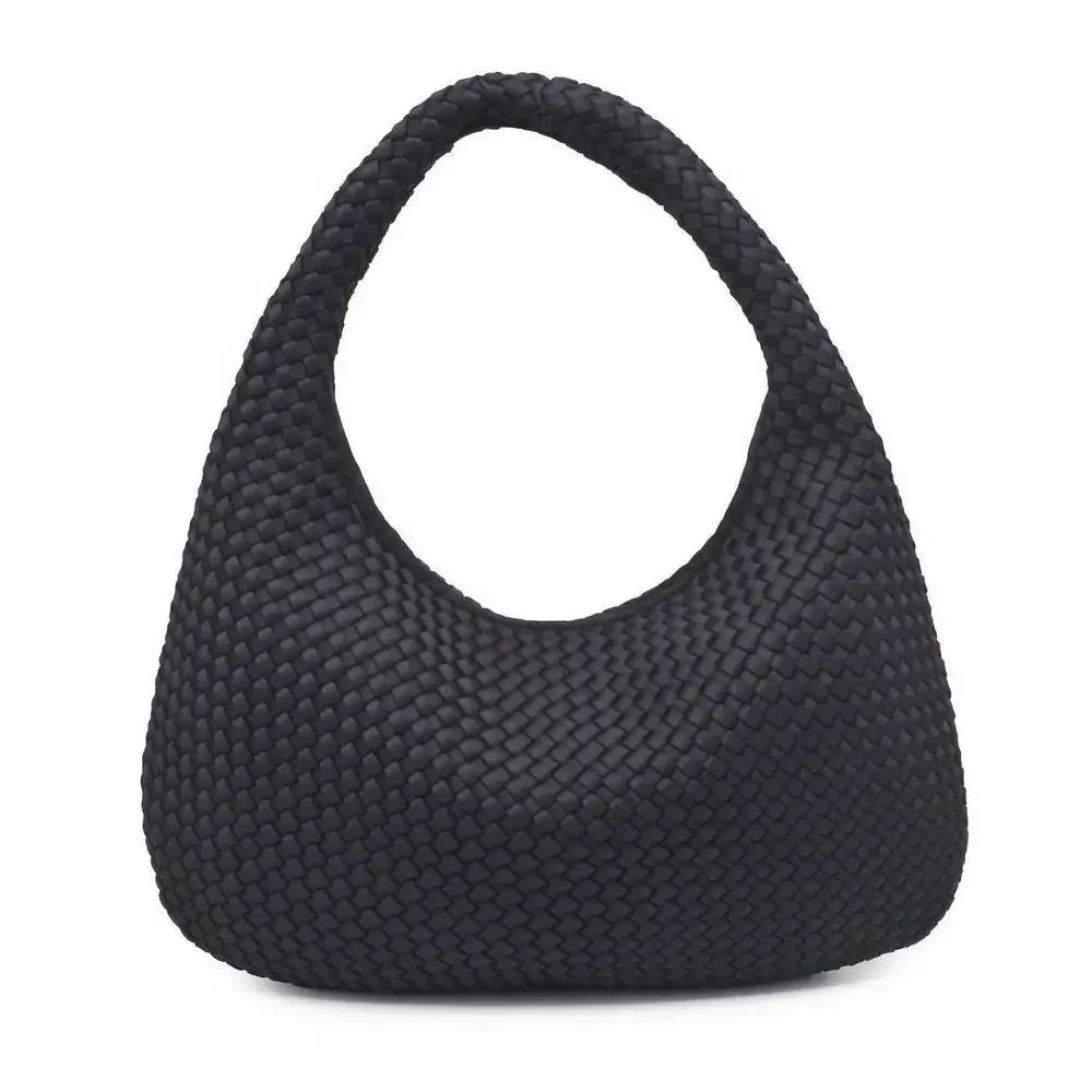 Woven Hobo Shoulder Bag in Black